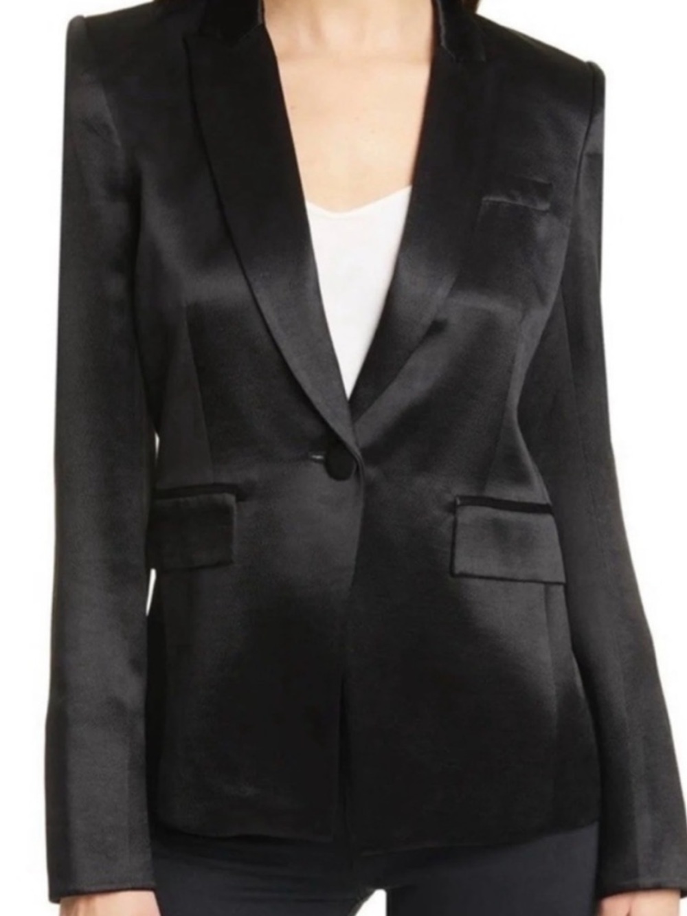 Veronica Bears Black Silk Satin Like Texture Blazer Size 4